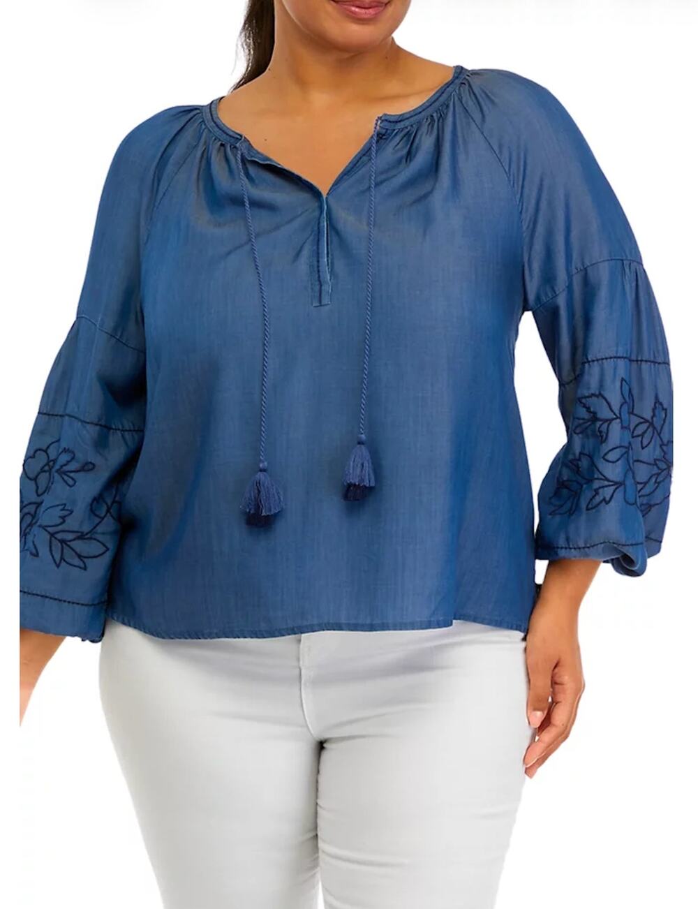 Crown & Ivy Womens XL Blue Lightweight Peasant Blouse Boho Chic NWT